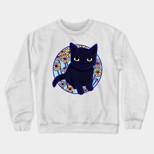 Cute black kitten with flowers Crewneck Sweatshirt